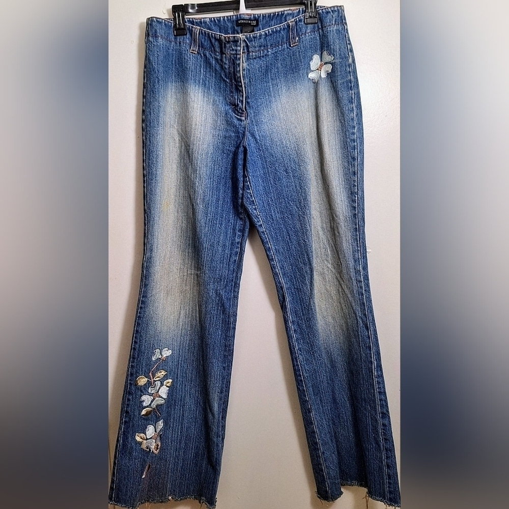 Kenneth Cole Embroidered Faded Jeans